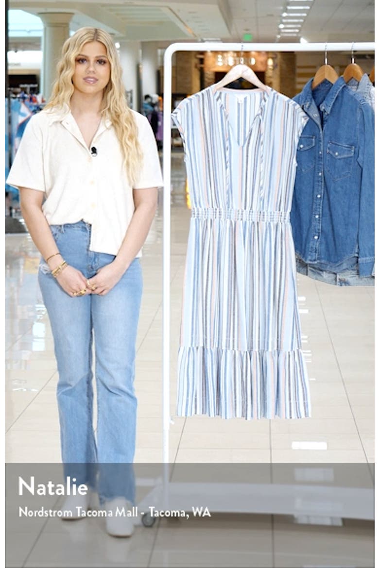 Stripe Tiered Linen Blend Midi Dress video