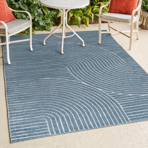 Jonathan Y Hallie High-low Minimalist Curve Geometric Indoor/outdoor Area Rug In Dark Blue/cream