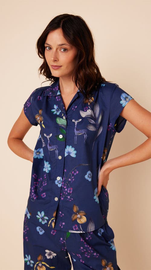 The Cat's Pajamas Luxe Pima Cropped Pajama Print Set In Blue