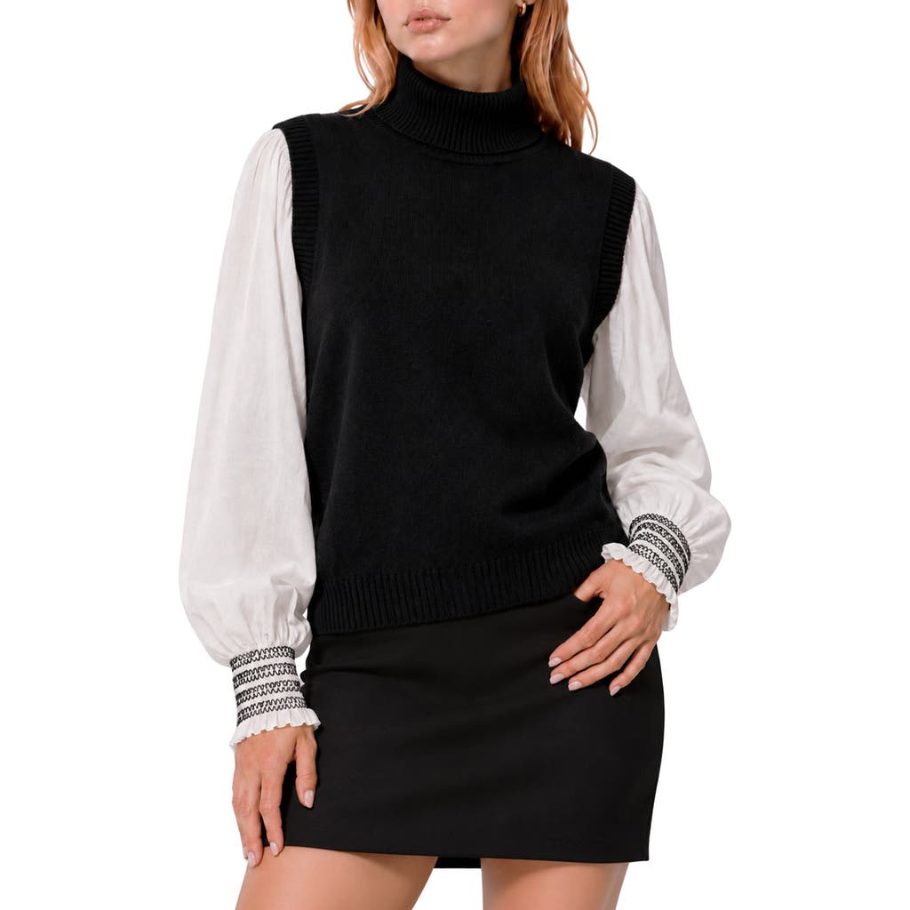 By Design Anne Mixed Media Turtleneck Sweater In Black/ White