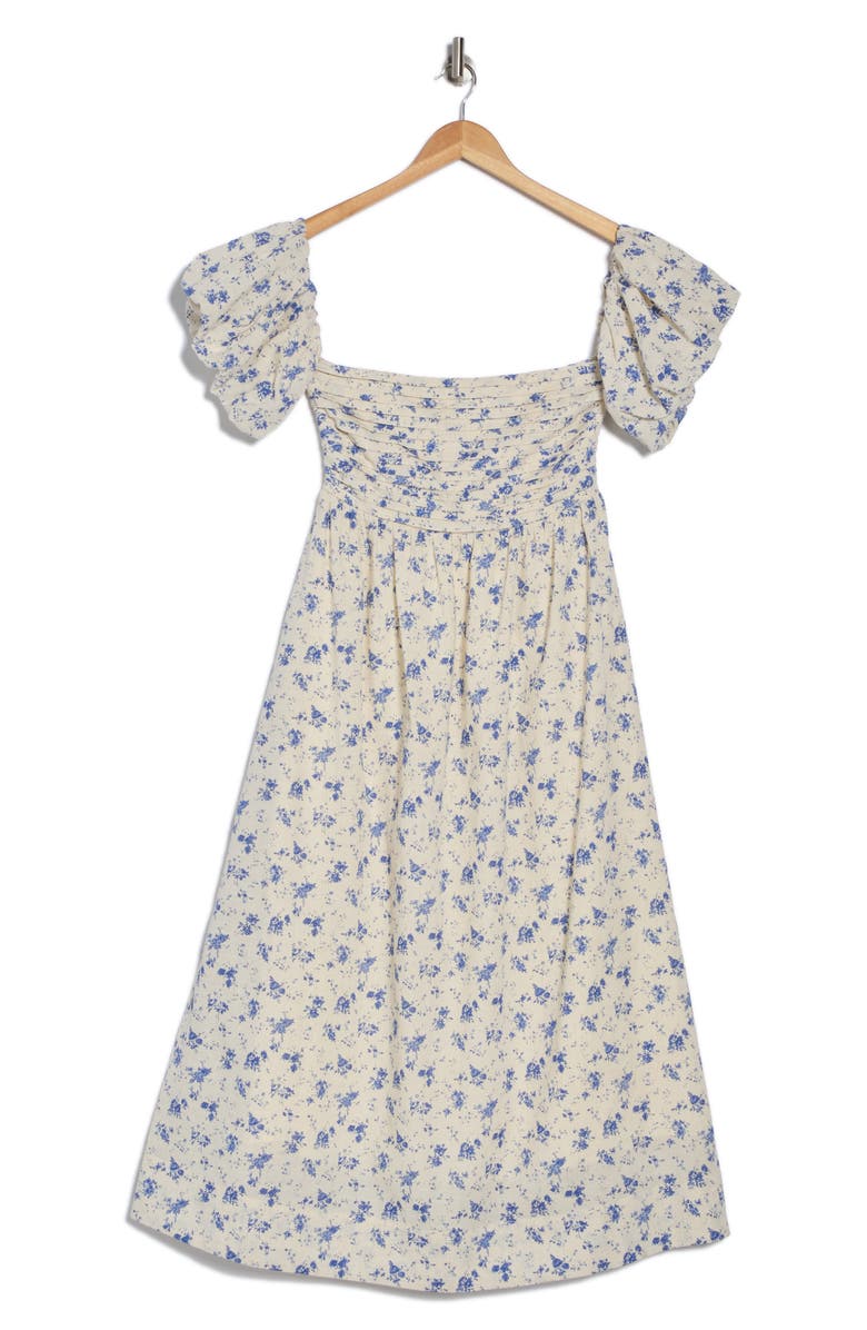 Lush Off the Shoulder Pleated Midi Dress, Alternate, color, Cream Blue Floral