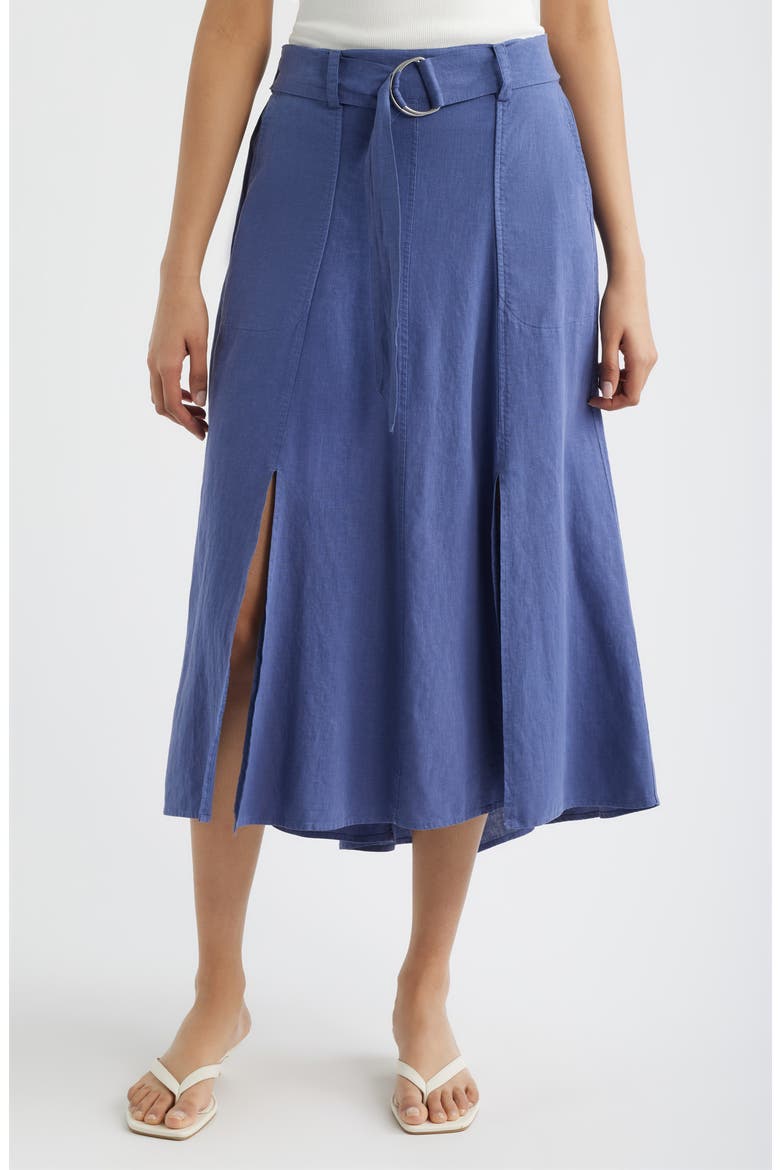 Belted Double Slit Midi Skirt, Main, color, SMOKE