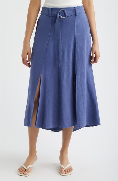 Belted Double Slit Midi Skirt