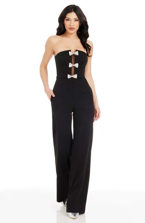 Dress The Population Erica Sequin Bow Strapless Wide Leg Jumpsuit In Black-silver