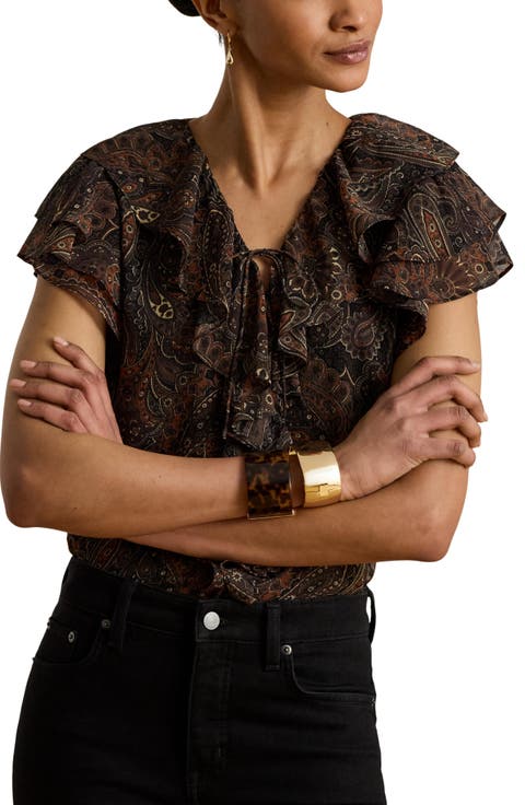 Paisley Ruffle Trim Georgette Top