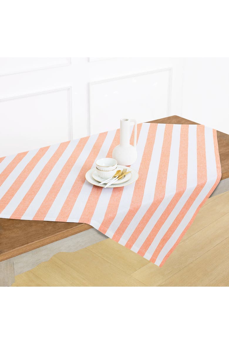 Linen Table Throw 52 x 52 Inch - Cabana Stripe, Main, color, Orange and White
