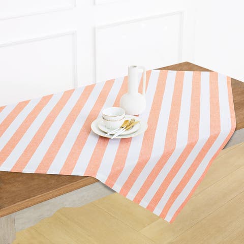 Linen Table Throw 52 x 52 Inch for Dining Table, Holiday and Everyday Table Decor - Cabana Stripe