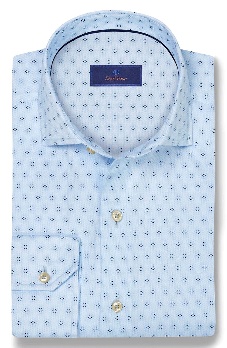 David Donahue Geometric Medallion Print Cotton Button-Up Shirt, Alternate, color, Sky/ Navy