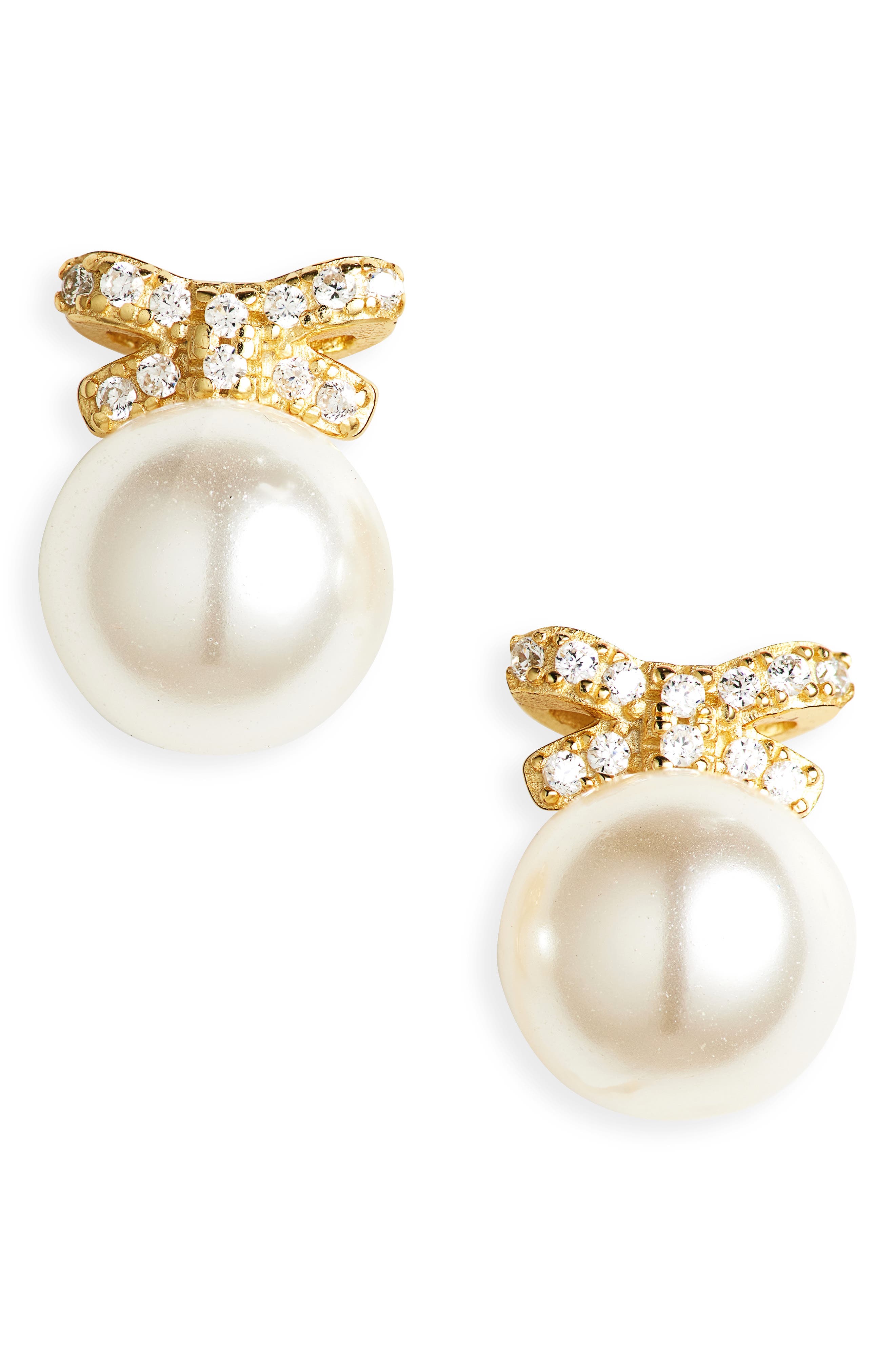 ARGENTO VIVO Cubic Zirconia Bow Faux Pearl Stud Earrings