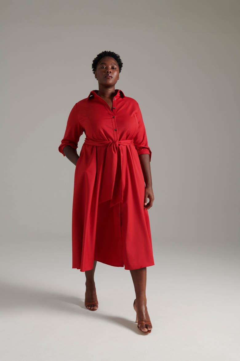 Wool Tace Shirtdress, Alternate, color, Scarlett