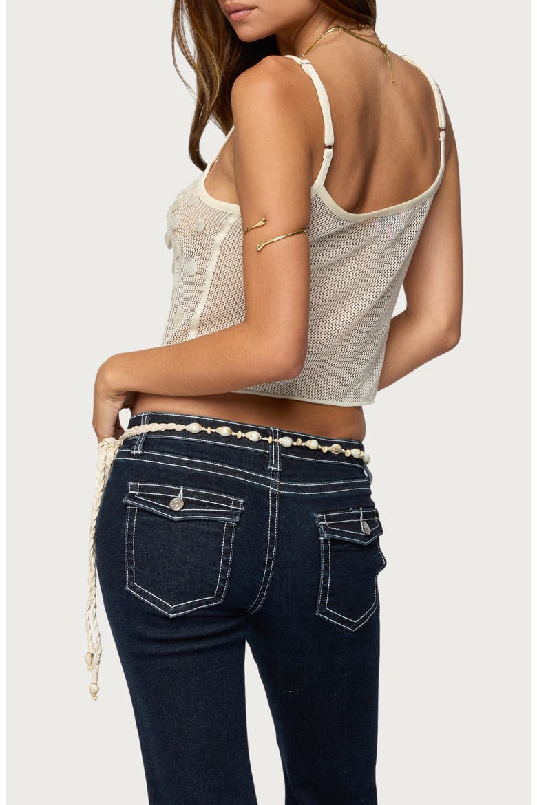 Onya Iridescent Open Stitch Sequin Crop Top, Alternate, color, CREAM