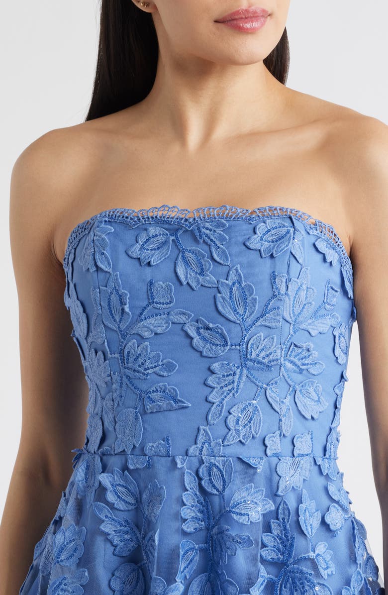 Eliza J Floral Sequin Strapless Midi Dress, Alternate, color, Blue