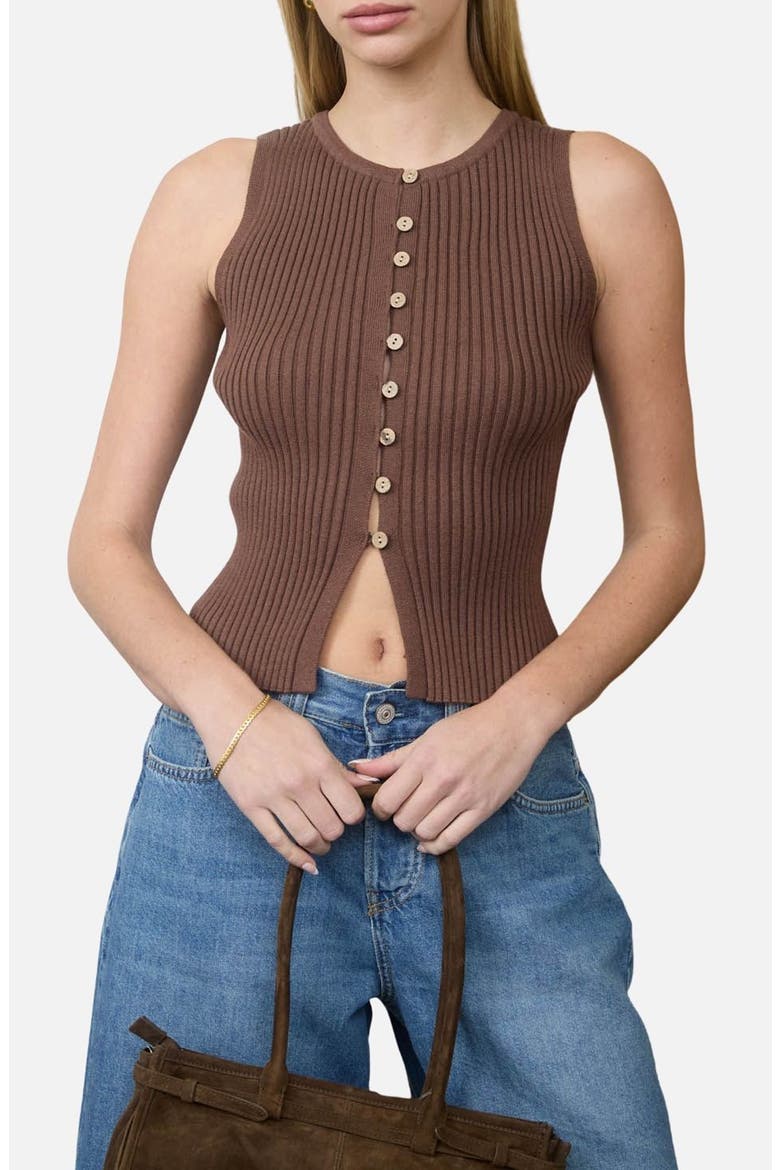 Rib Sleeveless Sweater, Main, color, BROWN