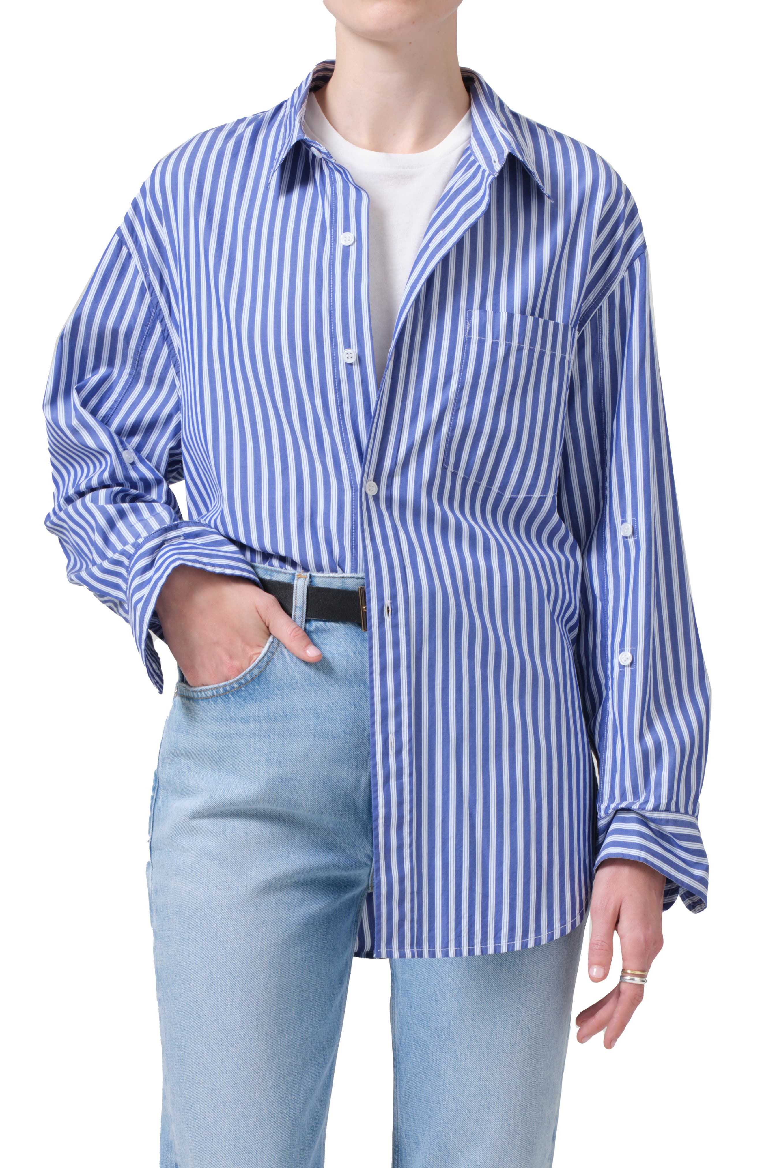 Citizens of Humanity Kayla Mesa Stripe Oversize Button-Up Shirt