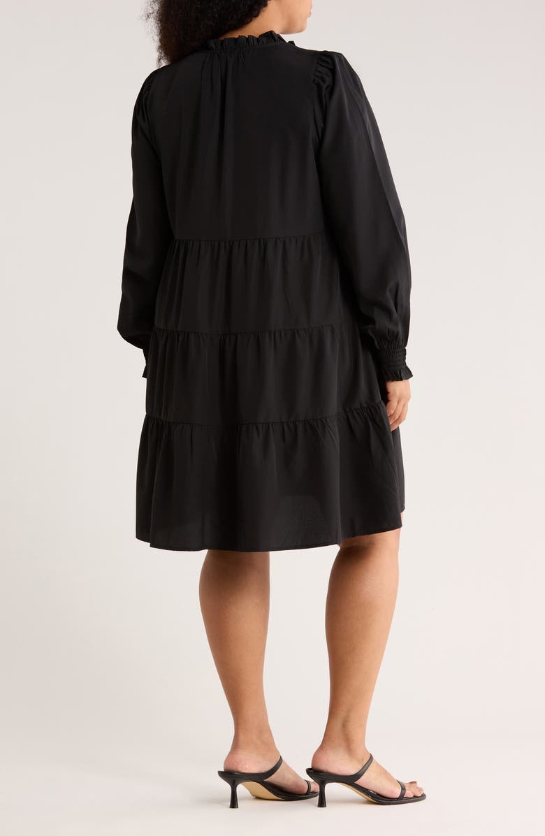 Caslon<sup>®</sup> Long Sleeve Tiered Crepe Dress, Alternate, color, Black