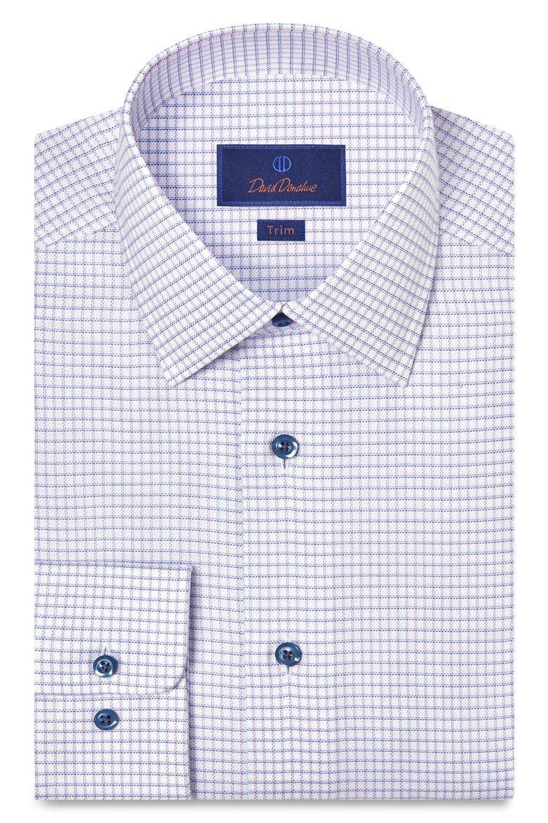 Trim Fit Check Cotton Dobby Dress Shirt, Main, color, WHITE/ BERRY