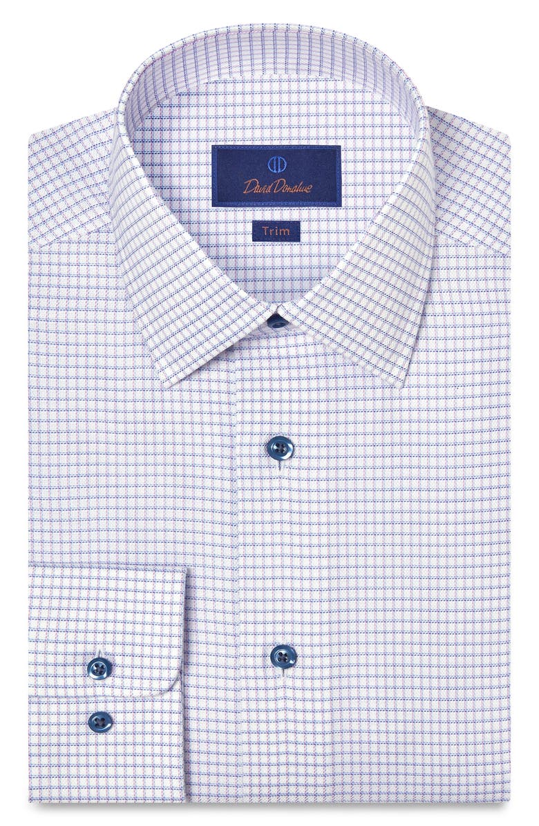 David Donahue Trim Fit Check Cotton Dobby Dress Shirt, Main, color, White/ Berry