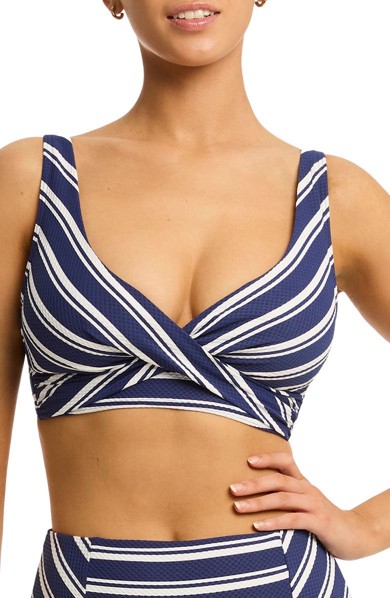 Sea Level Biarritz Cross Front Multifit Bikini Top, Main, color, French Navy