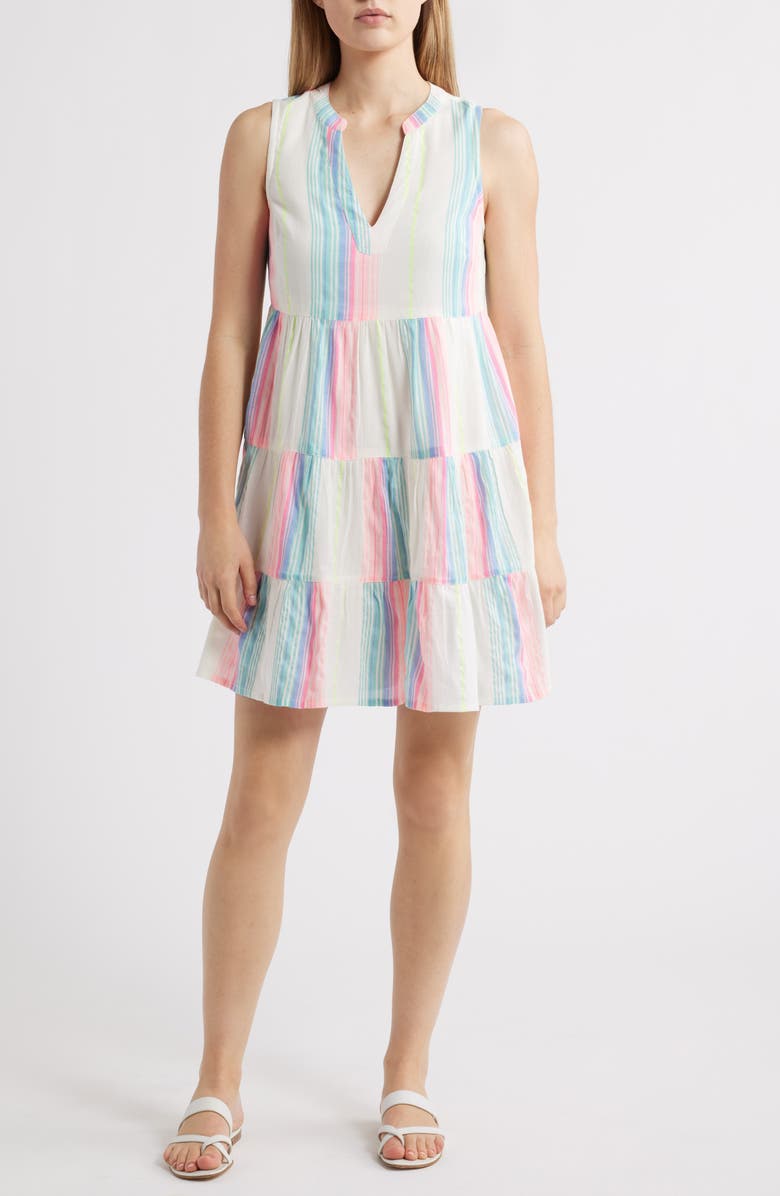 Hatley Neon Bright Stripe Tiered Cotton Blend Dress, Main, color, 