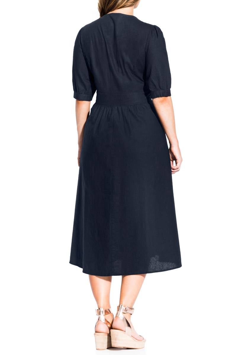 City Chic Luca Button-Up Linen & Cotton Dress, Alternate, color,