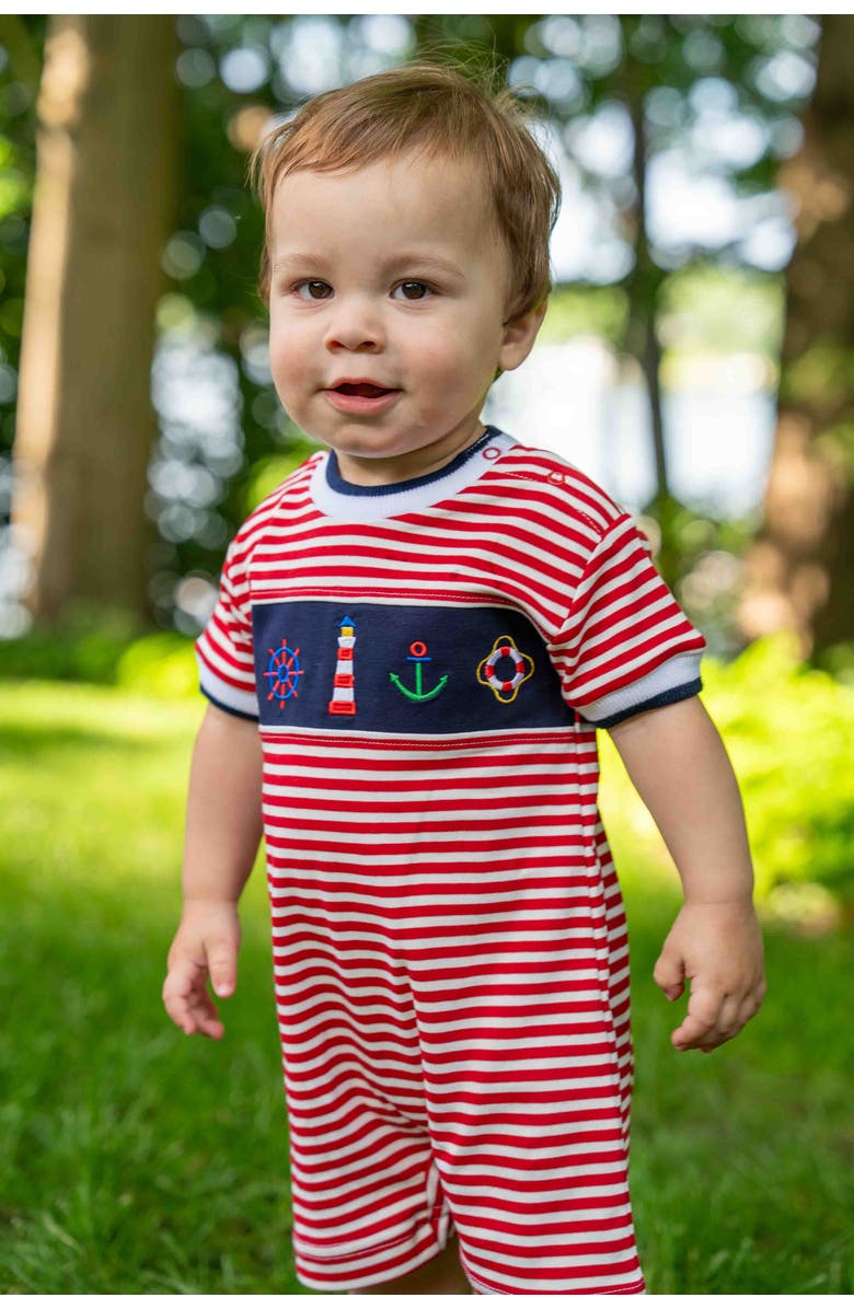 Florence Eiseman Stripe Knit Shortall With Nautical Applique, Alternate, color, Red/White
