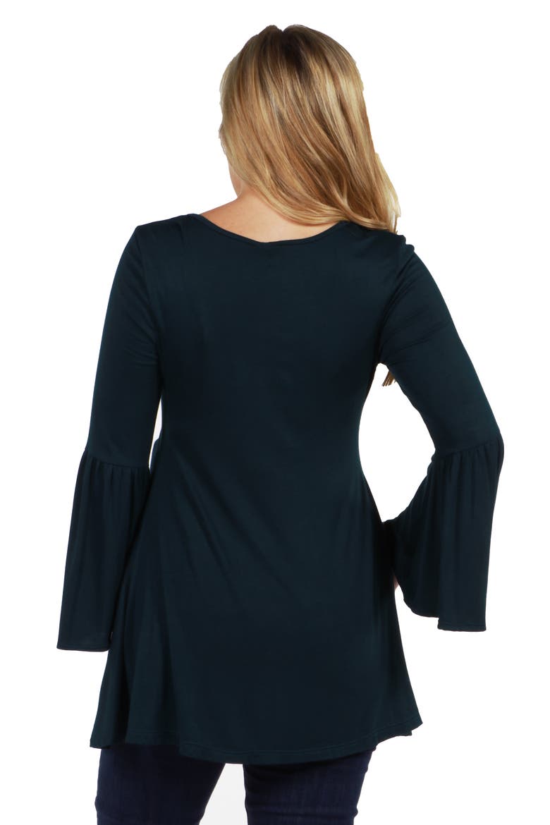 Long Bell Sleeve Flared Maternity Tunic Top, Alternate, color, Hunter
