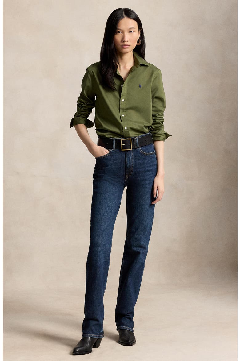 Classic Fit Cotton Twill Button-Up Shirt, Alternate, color, DENSE OLIVE