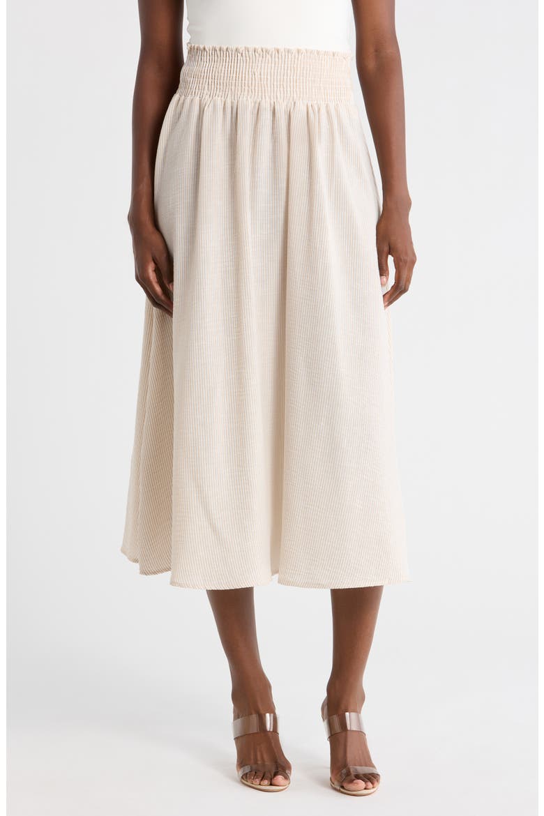 Smocked Waist Midi Skirt, Main, color, TAUPE