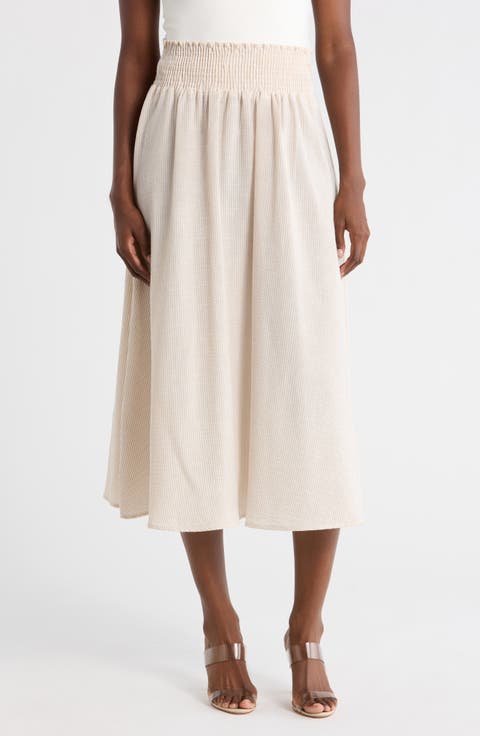 Smocked Waist Midi Skirt
