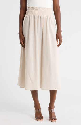 Smocked Waist Midi Skirt