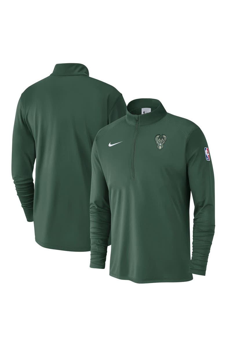 Nike Men's Nike Hunter Green Milwaukee Bucks 2024/25 Courtside Performance Half-Zip Top, Alternate, color, Hunter Green