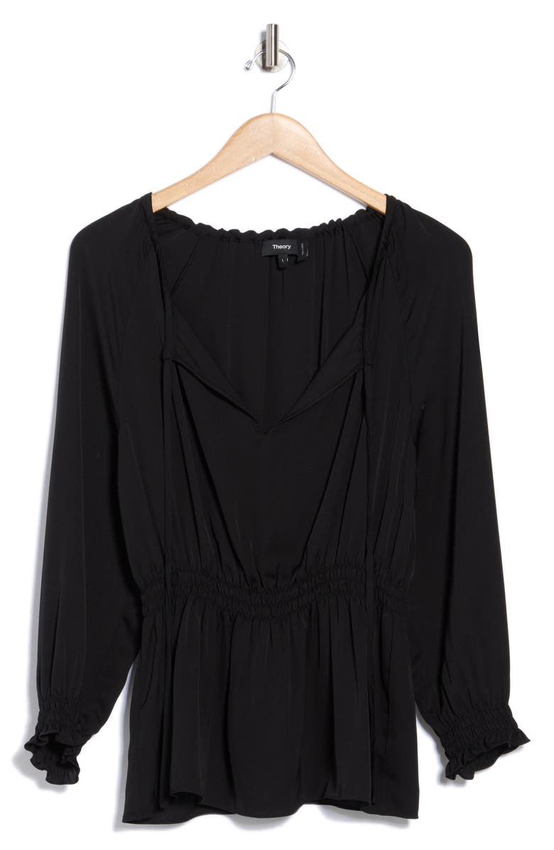 Theory Tie Neck Smocked Silk Top, Main, color, 
