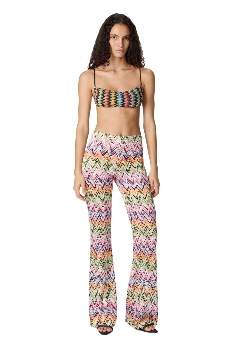 Flared Pants In Stretch Viscose With Lace Pattern And Zigzag Motif, Main, color, Multicoloured