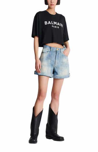 Tシャツ・カットソー BALMAIN LOGO ORGANIC COTTON CROPPED T-SHIRT Balmain Logo Crop Cotton Graphic T-Shirt | Nordstrom