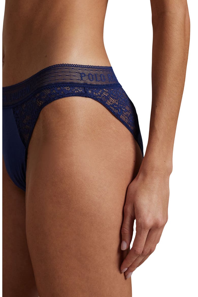 Lace & Stretch Cotton Rib Bikini, Alternate, color, NAVY