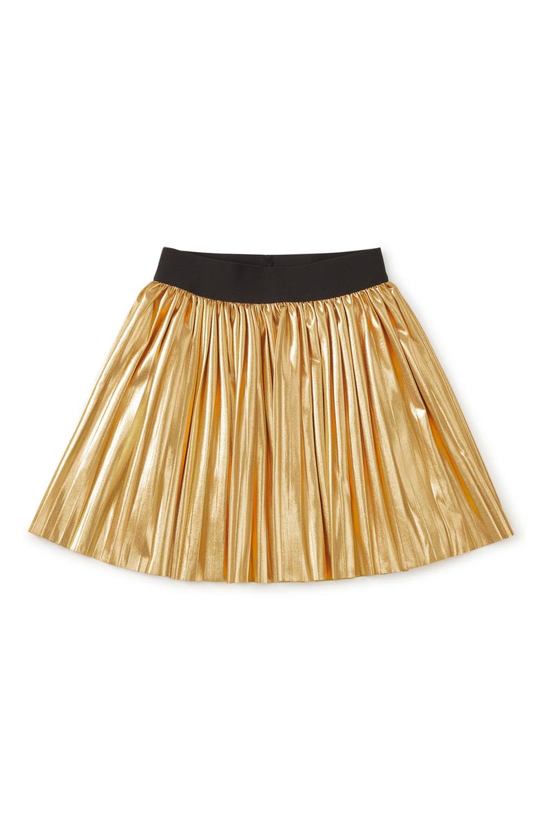 Tea Collection Pleated Metallic Twirl Skirt, Main, color, Metallic Gold