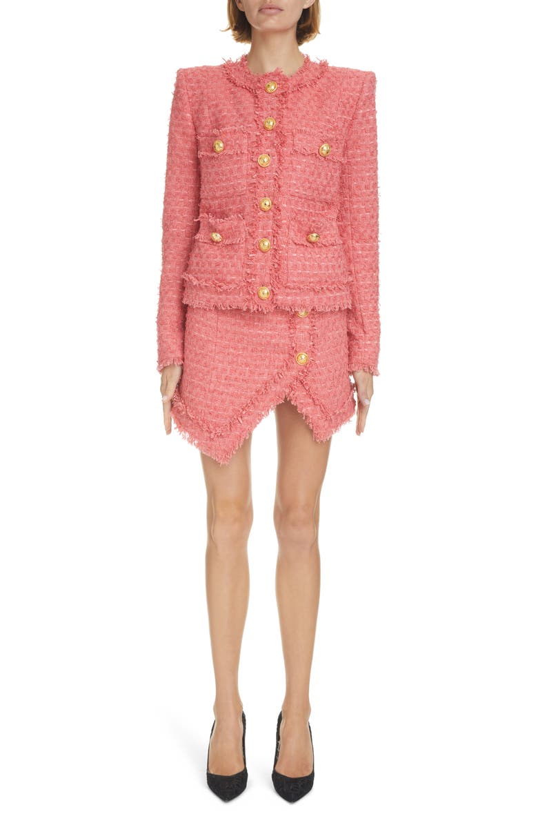 Balmain Six-Button Tweed Jacket, Alternate, color, Rose Salmon