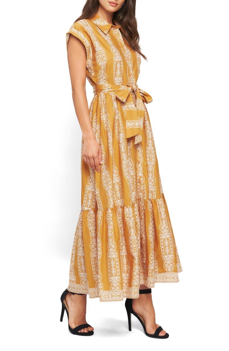 FLYING TOMATO Print Maxi Dress, Alternate, color, Mustard Ivory