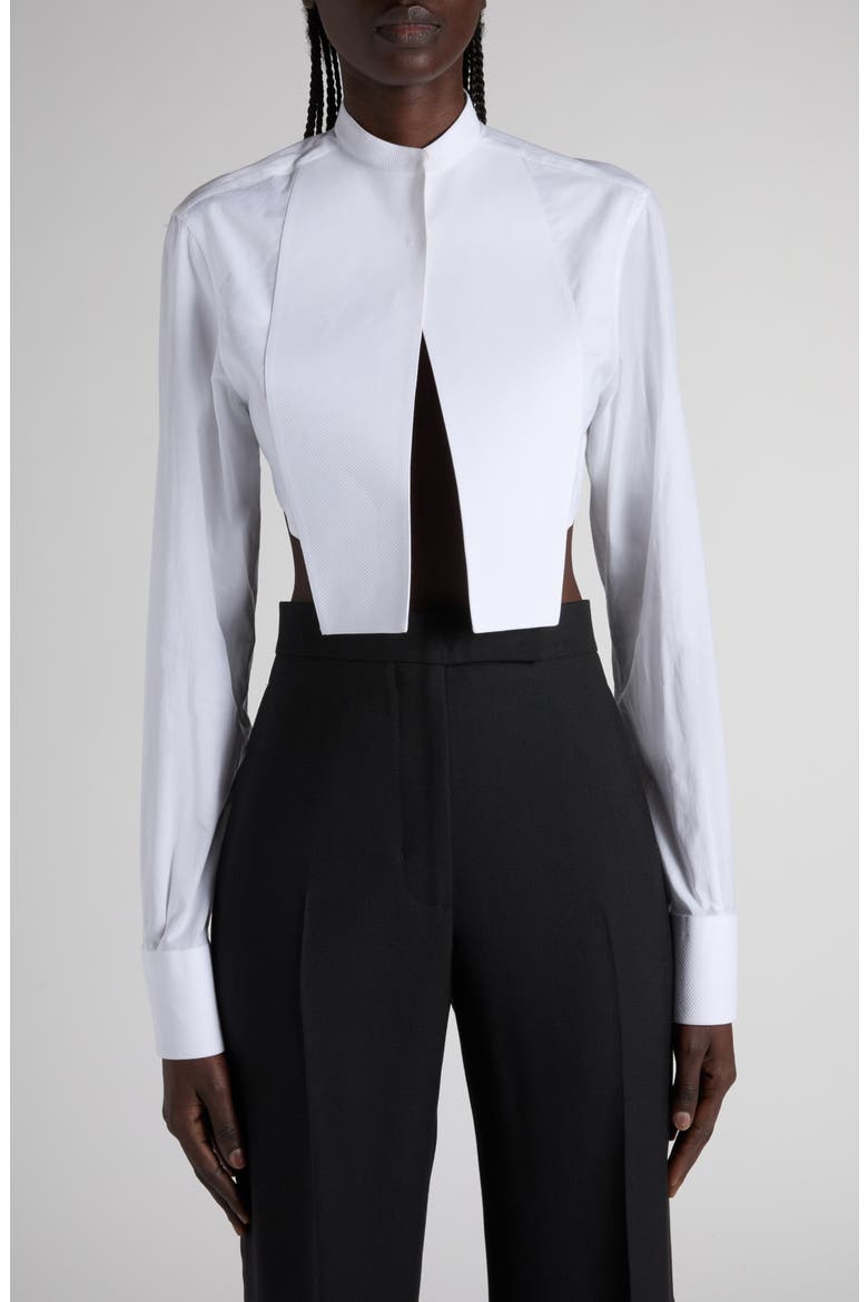 Bib Front Cotton Voile Crop Shirt, Main, color, AW002 WHITE