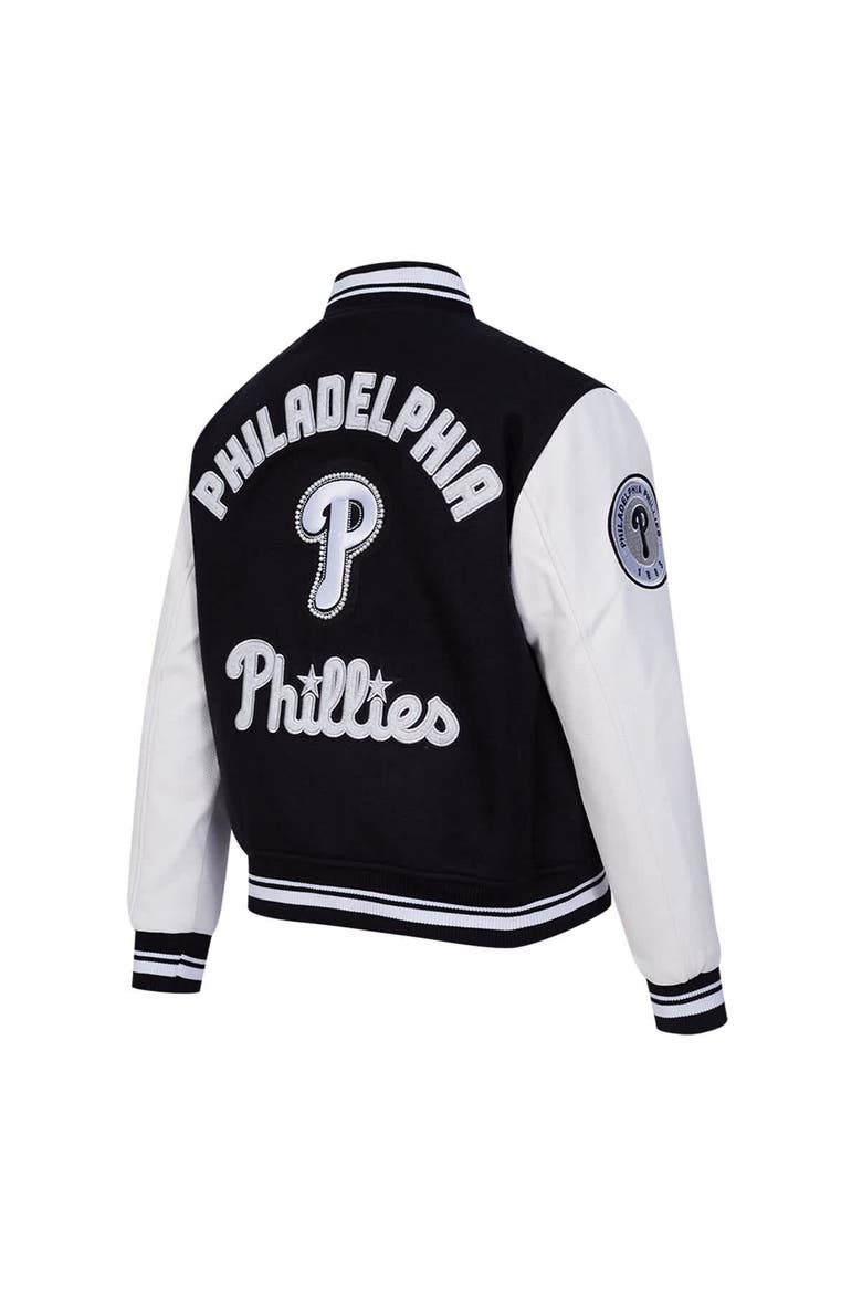 Women's Pro Standard Black Philadelphia Phillies Pearls Rib Wool Full-Zip Varsity Jacket, Alternate, color, Black