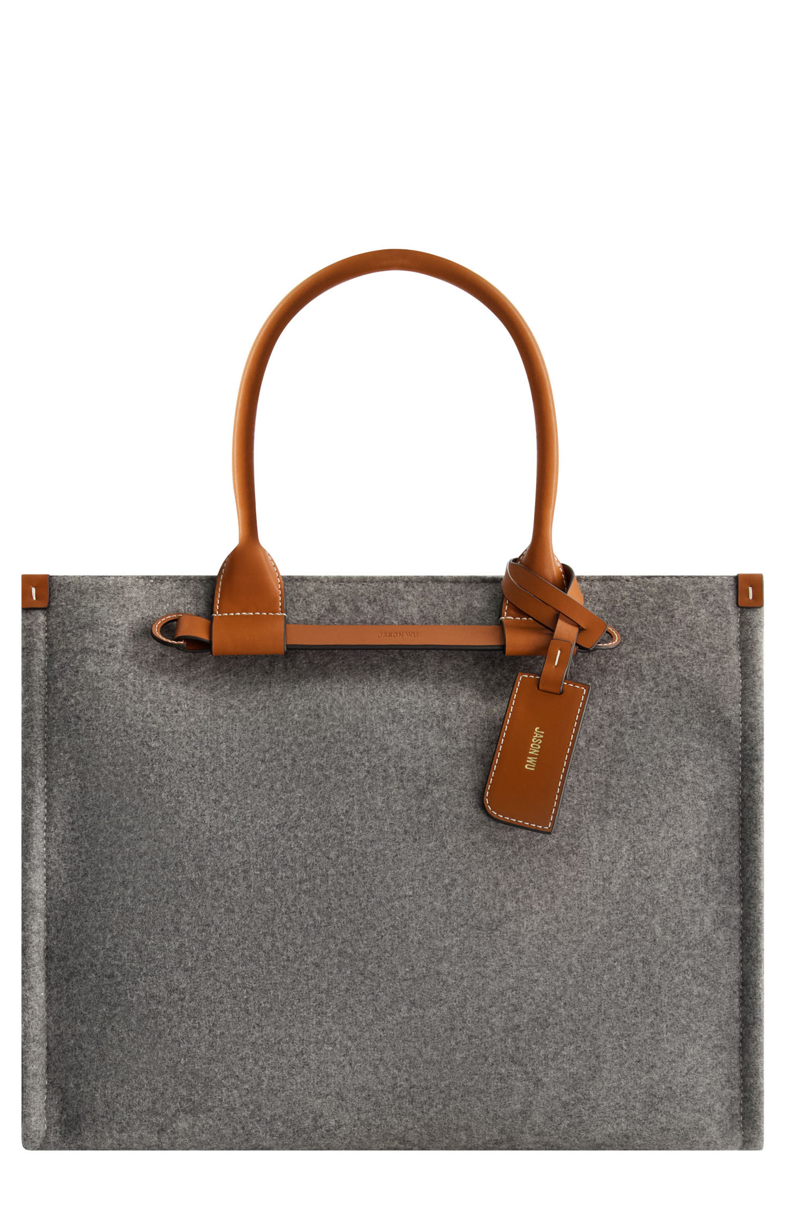 Structured Felt Tote Bag, Main, color, GREY