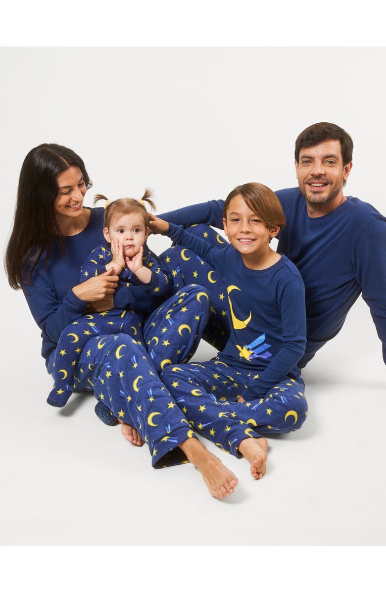 Leveret Kids Cotton Top & Fleece Pants Printed Matching Family Holiday Pajamas, Alternate, color, Moon
