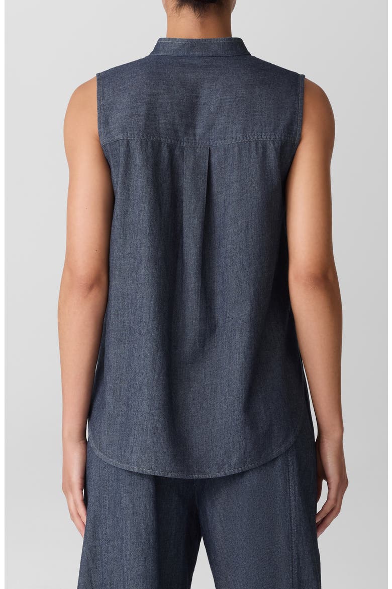 Sleeveless Band Collar Chambray Button-Up Shirt, Alternate, color, DENIM