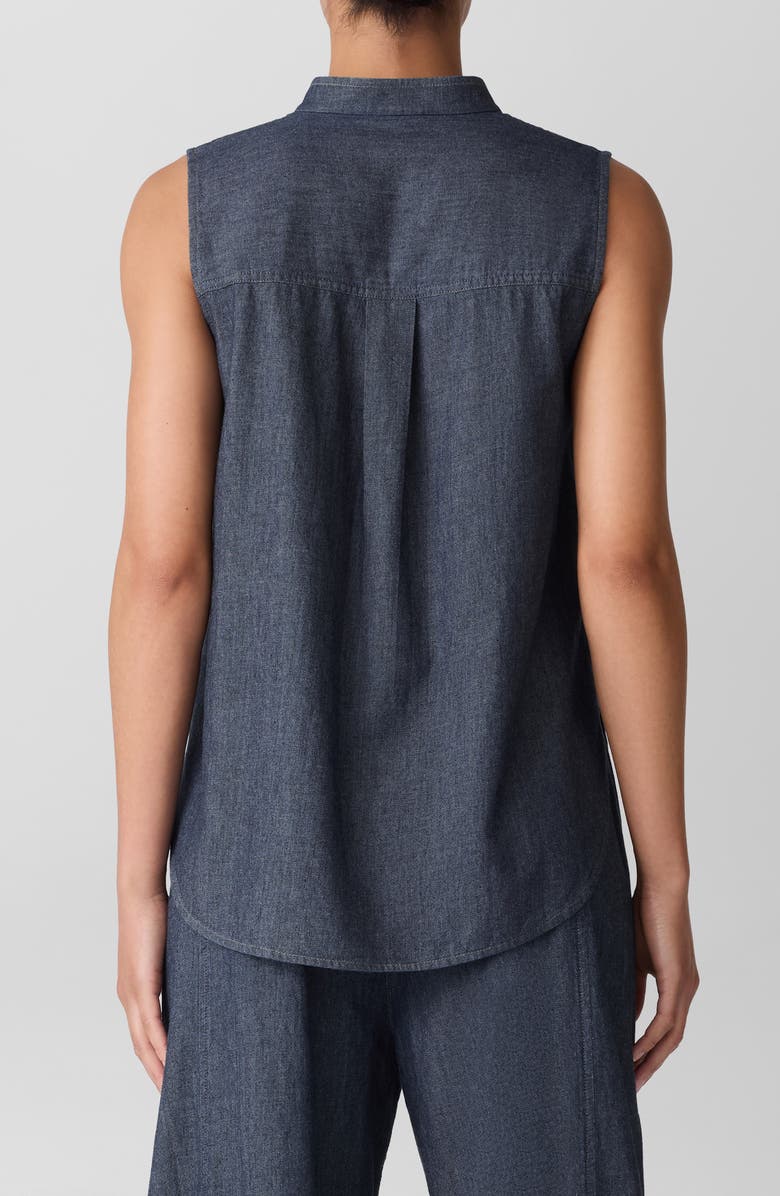 Eileen Fisher Sleeveless Band Collar Chambray Button-Up Shirt, Alternate, color, Denim
