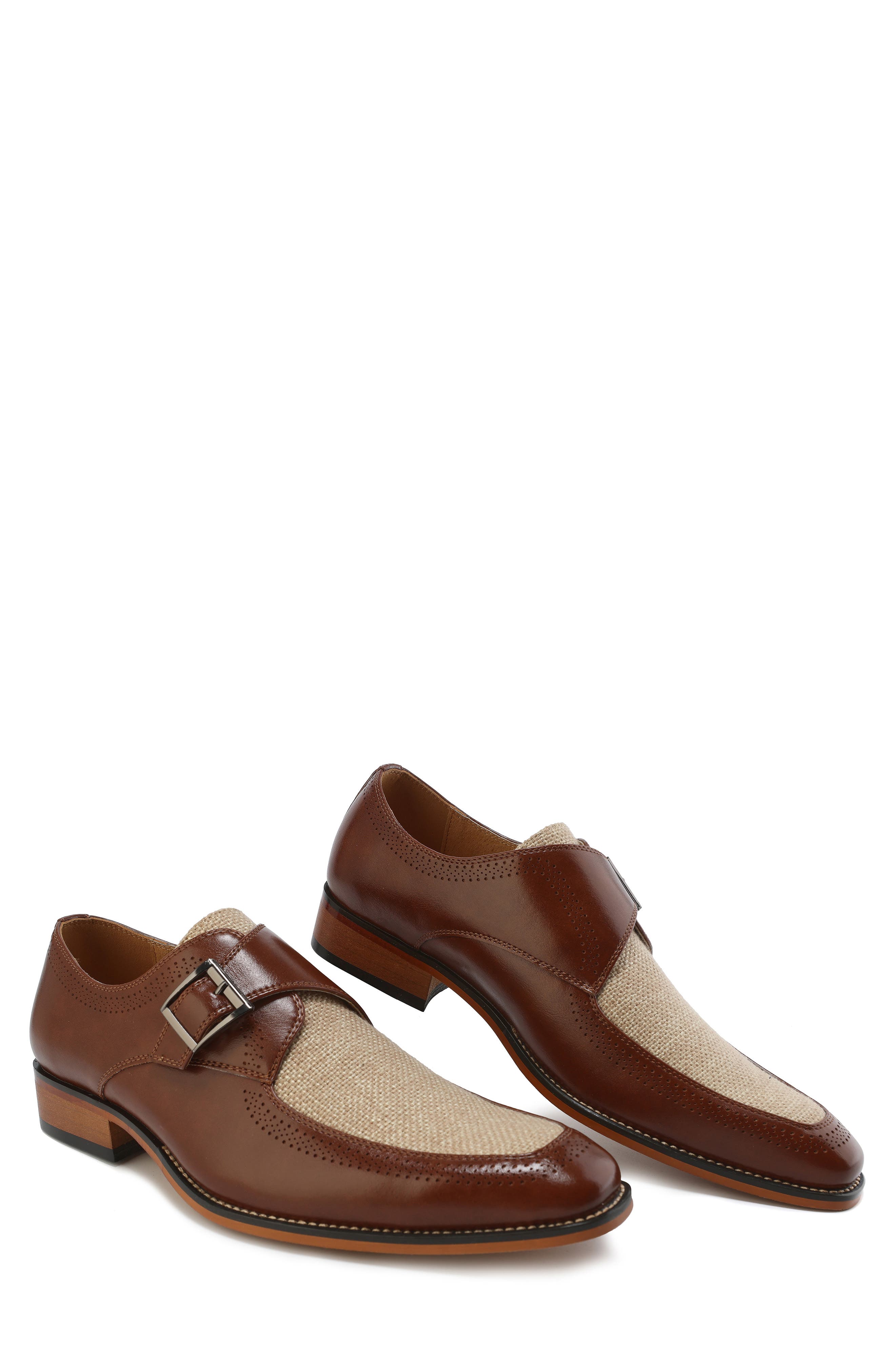 Gino Vitale Moc Toe Monk Strap Loafer, Alternate, color, Brown/ Natural