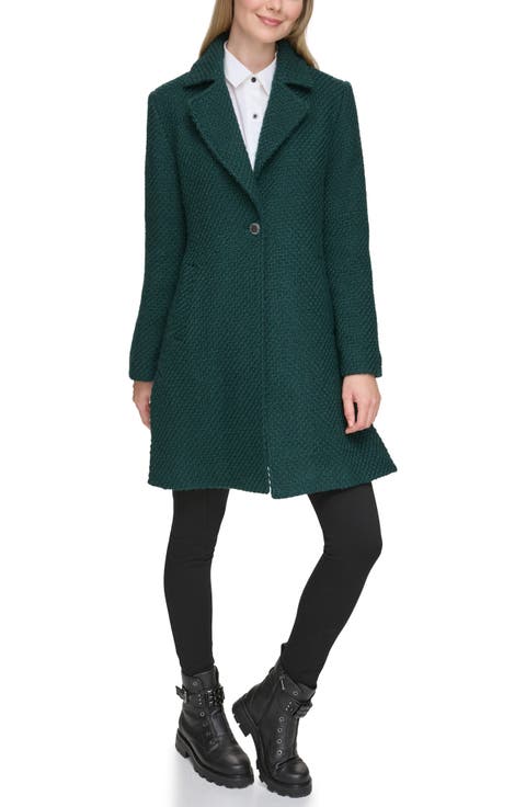 One Button Wool Blend Bouclé Coat