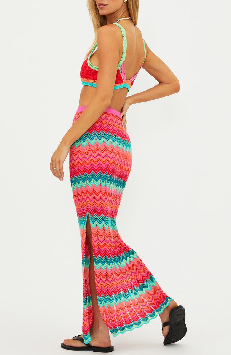 Beach Riot Ivana Stripe Open Knit Cover-Up Maxi Skirt, Alternate, color, Strawberry Ice Chevron