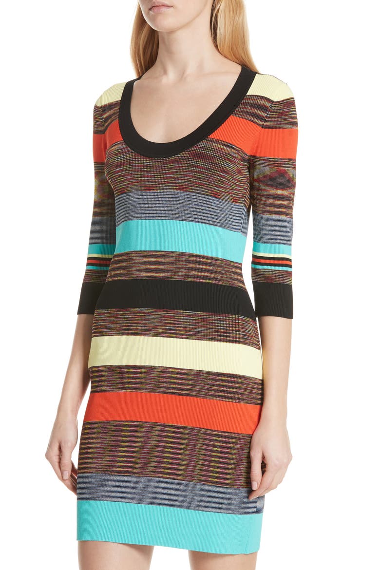 Ribbed Stripe Body-Con Sweater Dress, Alternate, color, CHERRY MULTI