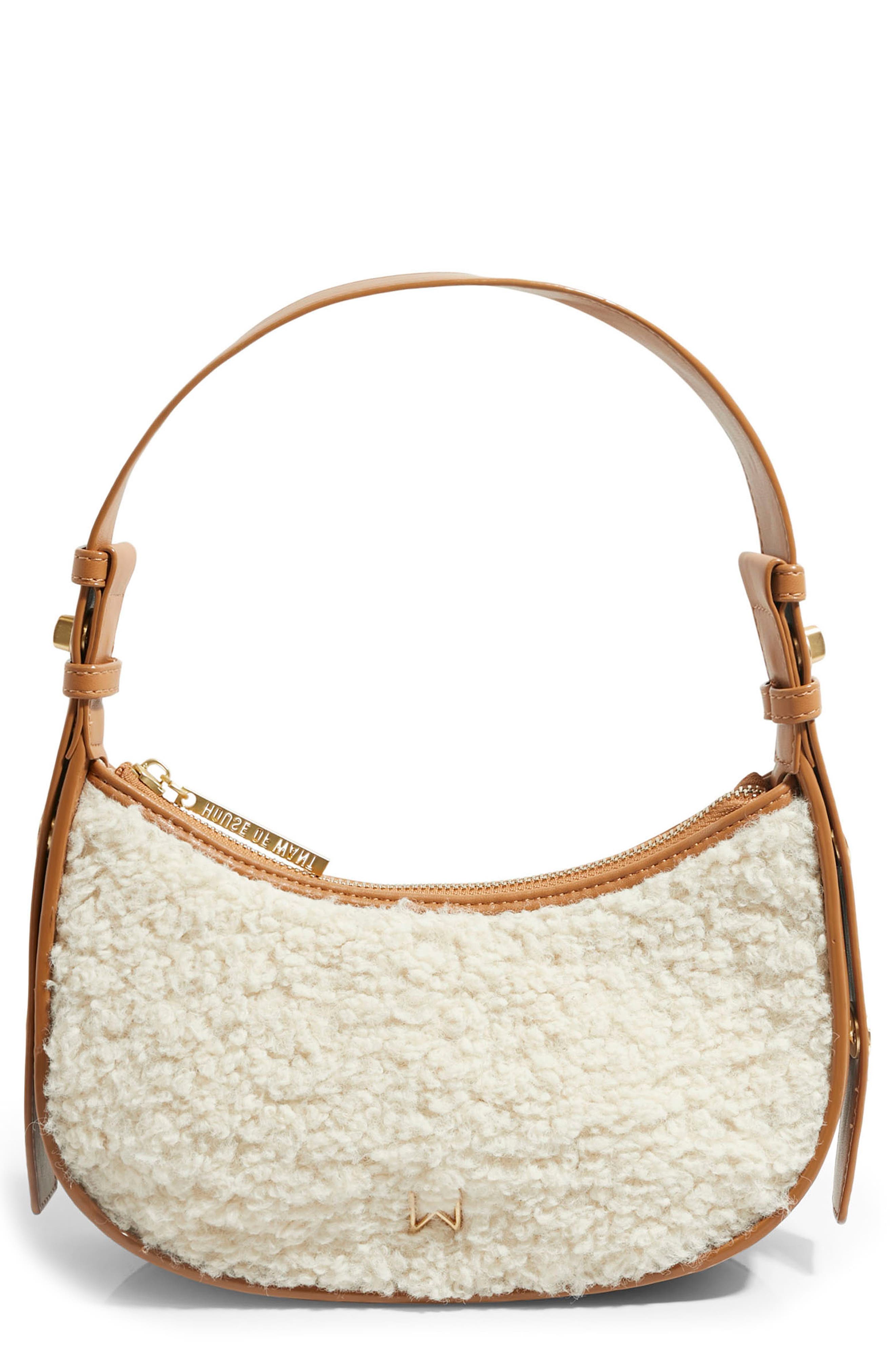 We Are Confident Faux Shearling & Vegan Leather Shoulder Bag, Main, color, SHEARLING