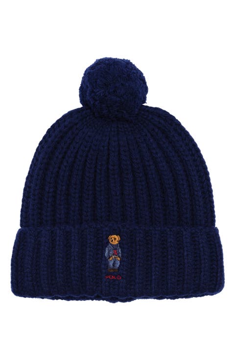 Denim Bear Pompom Beanie